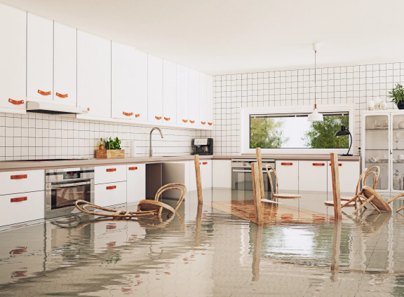 a flooded kitchen